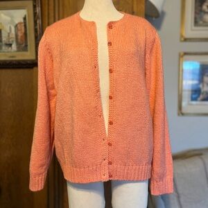 Women's Vintage Grandma Coral Pink Cardigan Sweater Hand Loomed